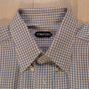 TOM FORD Men's Gingham Slim Fit Button Down French Cuff Dress Shirt 16.5 35L